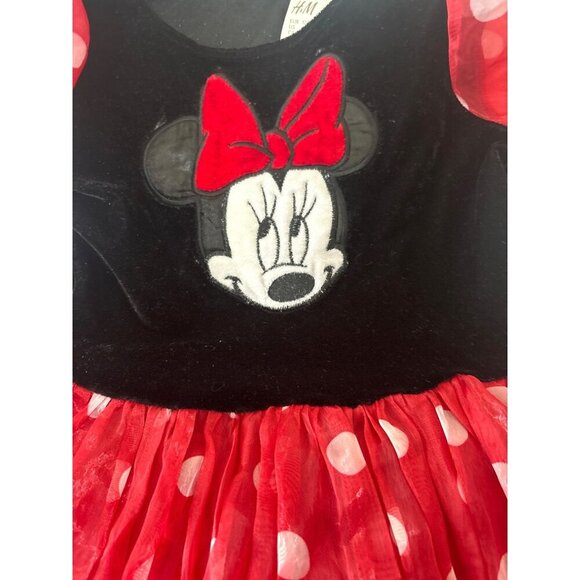 H&M Disney Minnie Mouse Girls Dress With Tulle Polka Dot Skirt & Puff Sleeves 6- - Picture 2 of 5
